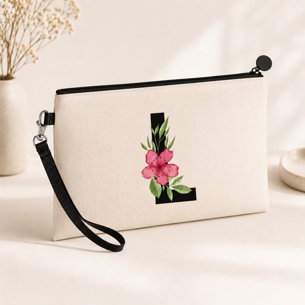 Trousse personnalisable effet lin – Motif fleuri – Image 3