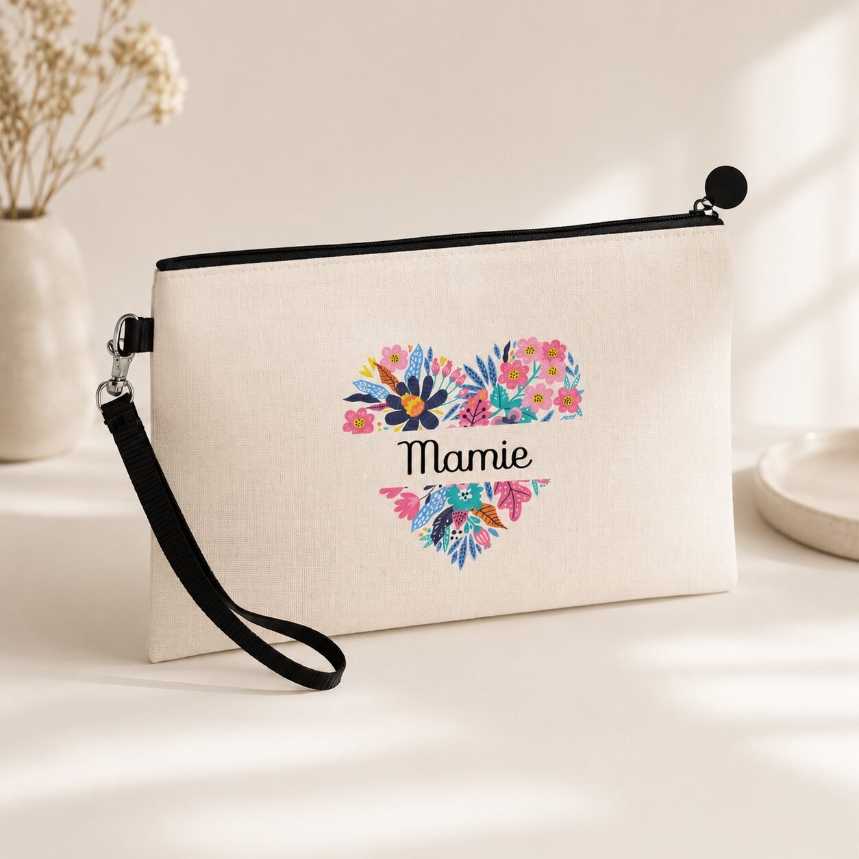 Trousse personnalisable effet lin – Motif fleuri – Image 4