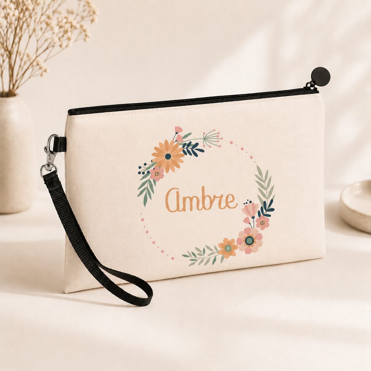 Trousse personnalisable effet lin – Motif fleuri – Image 2