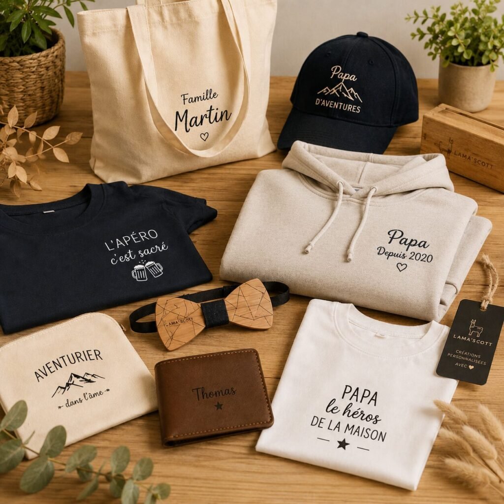 Textiles et accessoires personnalisés avec nœud papillon, tote bag, sweat et casquette