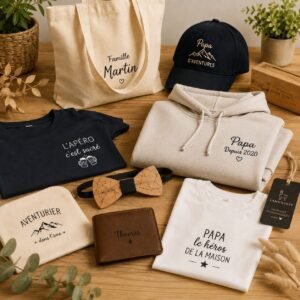 Textiles et accessoires personnalisés avec nœud papillon, tote bag, sweat et casquette