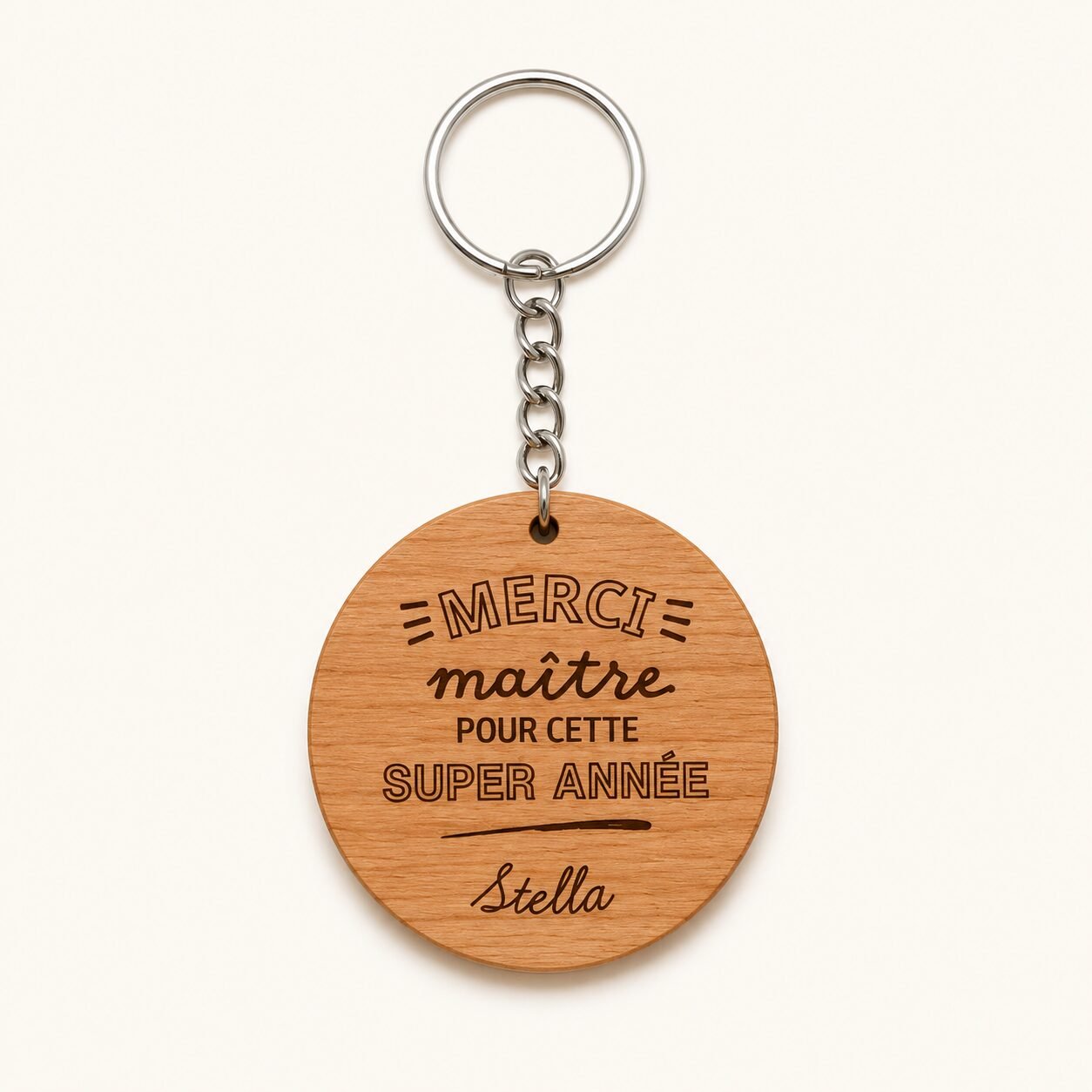 Porte-clé en bois gravé “Merci” – Cadeau maîtresse, maître ou nounou – Image 2