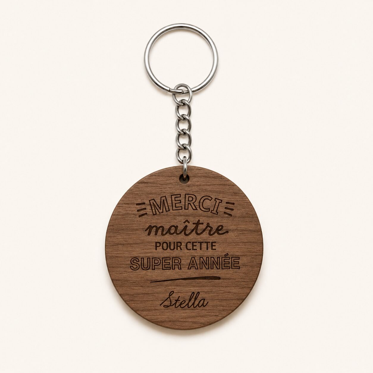 Porte-clé en bois gravé “Merci” – Cadeau maîtresse, maître ou nounou – Image 3