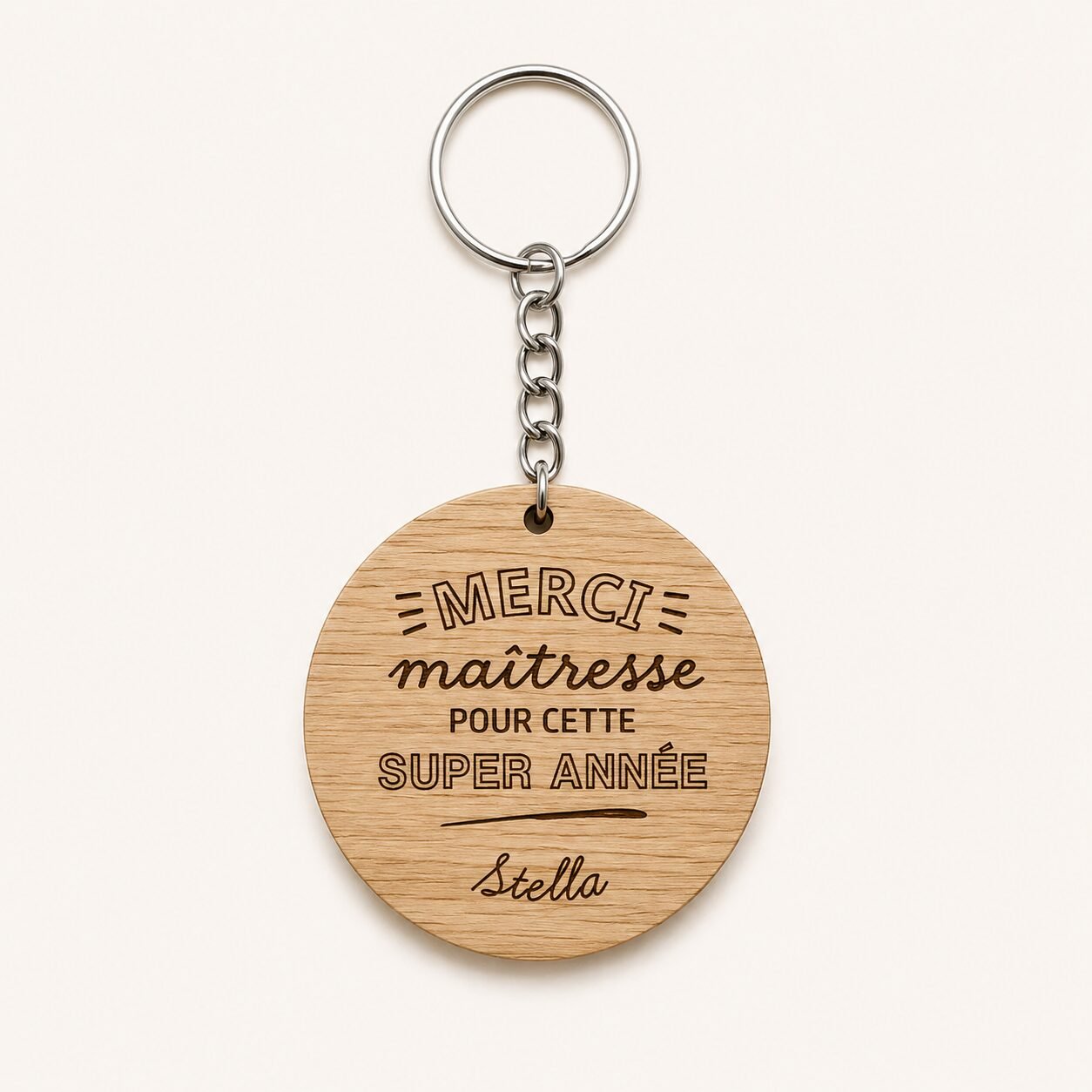 Porte-clé en bois gravé “Merci” – Cadeau maîtresse, maître ou nounou – Image 4