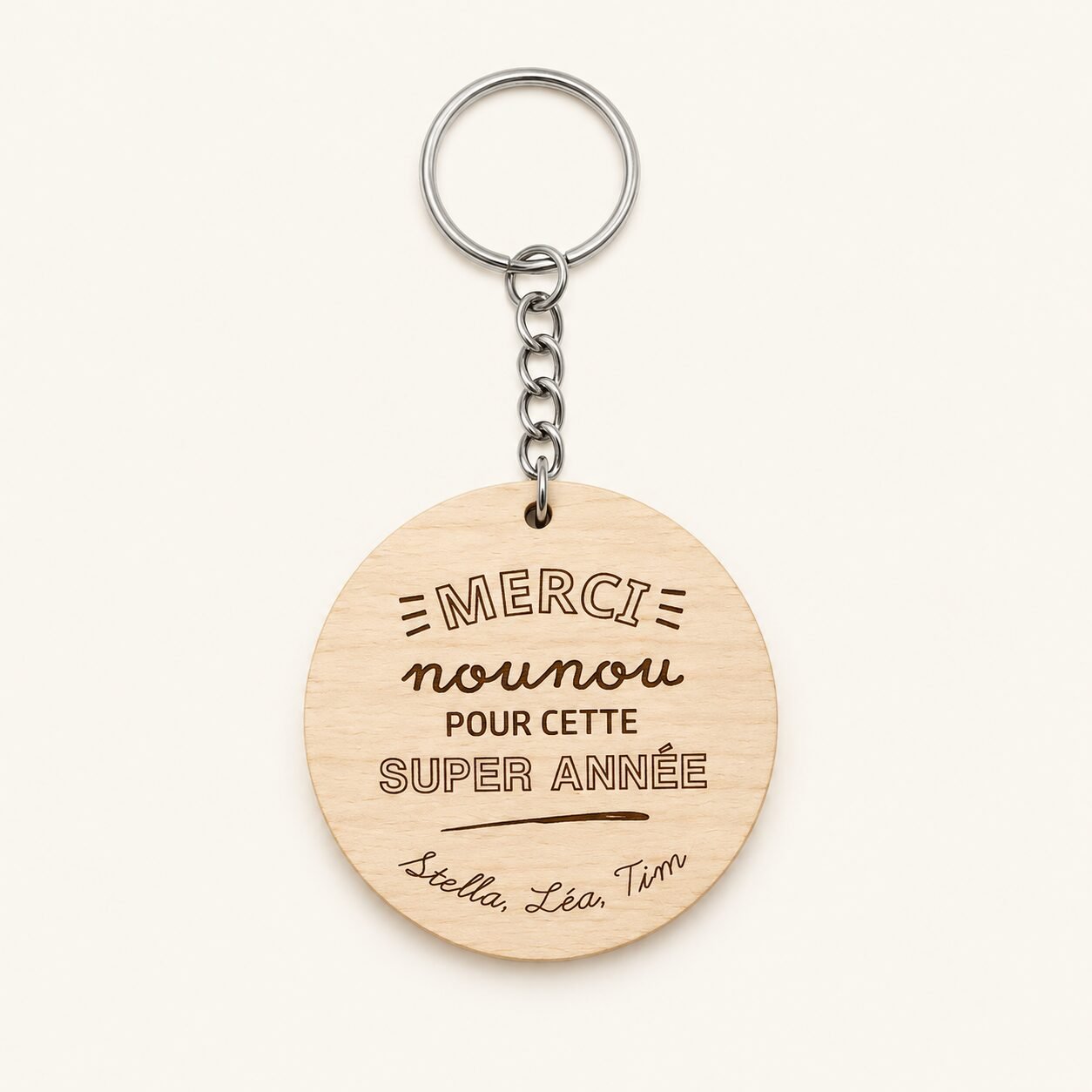 Porte-clé en bois gravé “Merci” – Cadeau maîtresse, maître ou nounou – Image 5