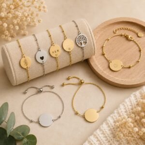 Bracelets femme personnalisés en acier inoxydable doré et argenté