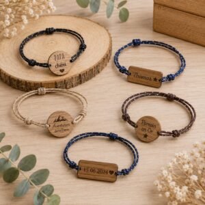Bracelets homme personnalisés en bois gravé avec cordons réglables