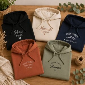 Sweats à capuche personnalisés en blanc, crème, bleu marine et noir
