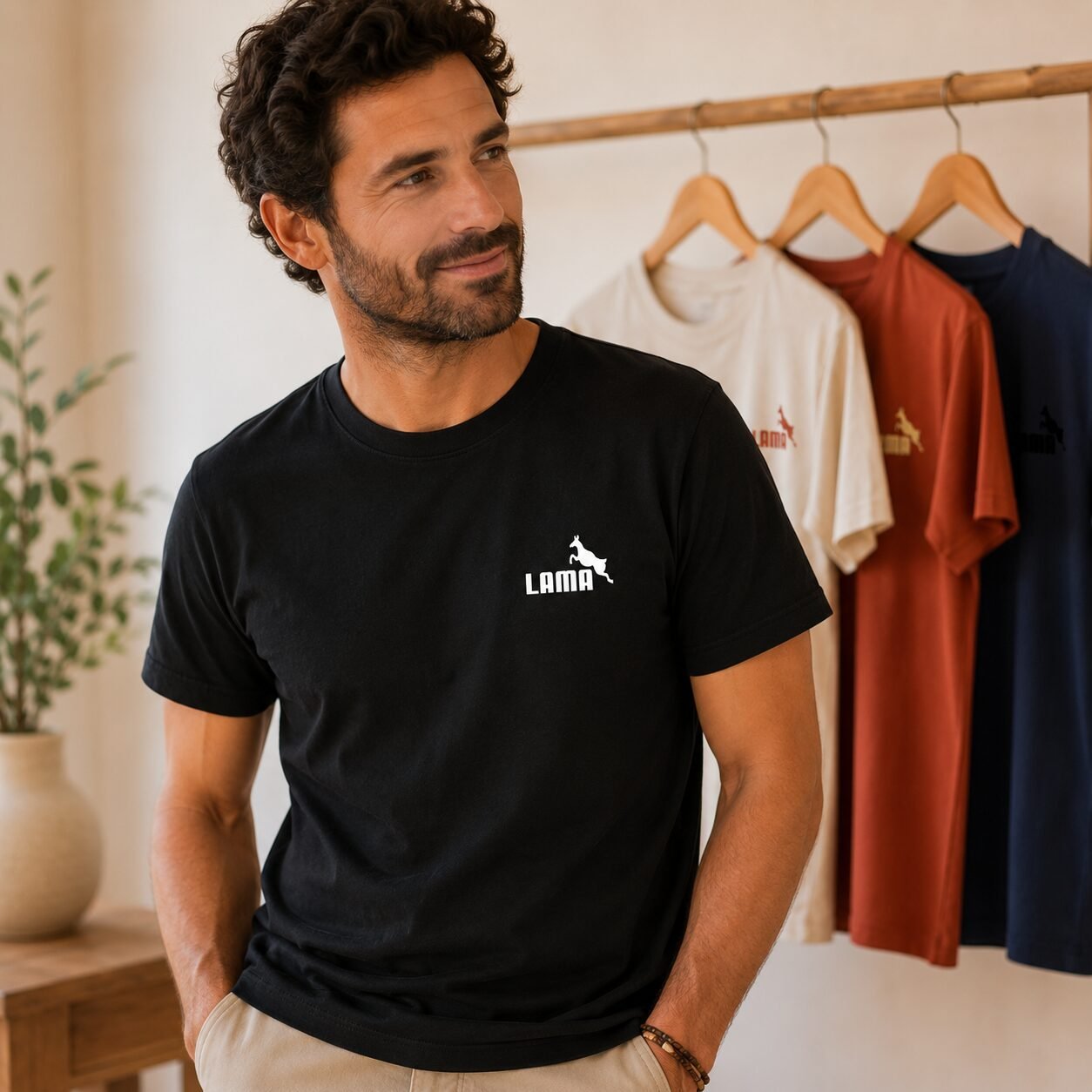 Tee-shirt noir Homme Lama brodé